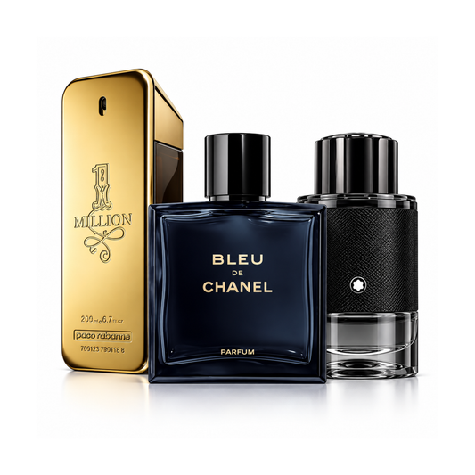 Комплект от 3 парфюма | One Million Rabanne Eau de Toilette – 200 ml | Bleu de Chanel Eau de Parfum – 150 ml | Montblanc Explorer Extreme Eau de Parfum – 100 ml
